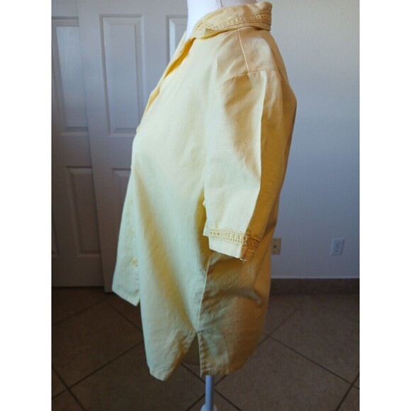 Rebecca Malone Shirt Women Small Yellow Linen Blend ButtonUp VNeck Short Sleeve - Picture 4 of 14